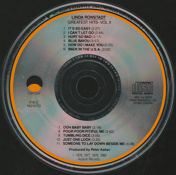 Linda Ronstadt : Greatest Hits Volume Two (CD, Comp, Club)