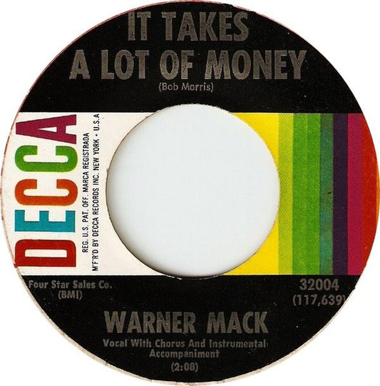 Warner Mack : It Takes A Lot Of Money / A Million Thoughts From My Mind (7", Single, Pin)