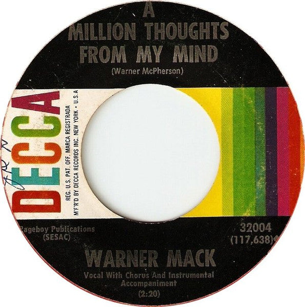 Warner Mack : It Takes A Lot Of Money / A Million Thoughts From My Mind (7", Single, Pin)