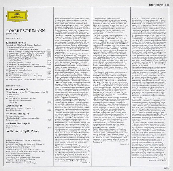 Robert Schumann, Wilhelm Kempff : Kinderszenen / Arabeske ∙ Novellette ∙ Vogel Als Prophet ∙ Drei Romanzen (LP, Comp)