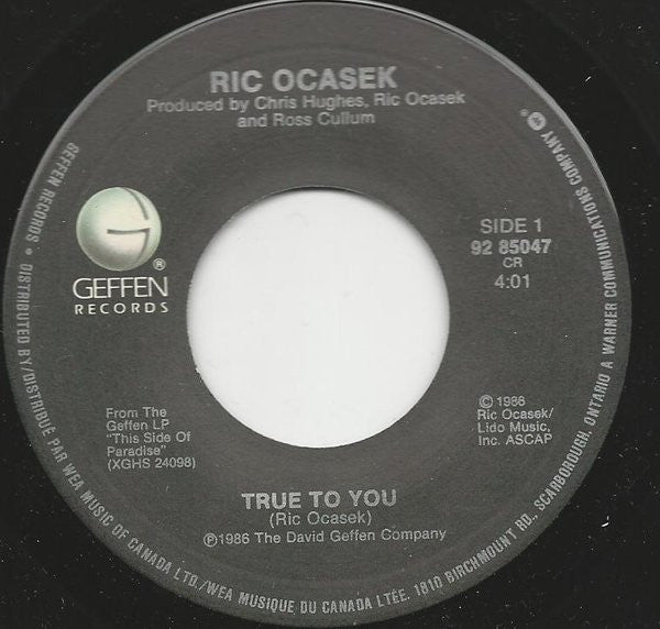 Ric Ocasek : True To You (7", Single)