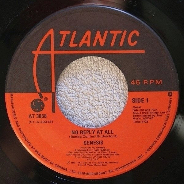 Genesis : No Reply At All (7")