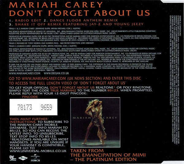 Mariah Carey : Don't Forget About Us (CD, Single)