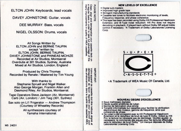 Elton John : Breaking Hearts (Cass, Album, Dol)