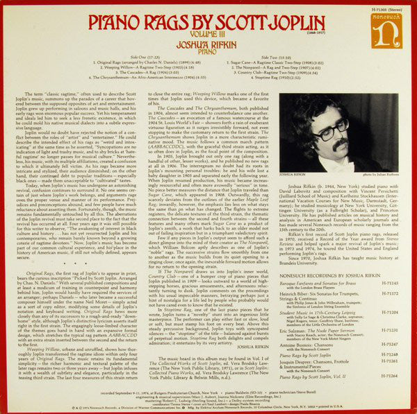 Scott Joplin, Joshua Rifkin : Piano Rags - Volume III (LP, RP)