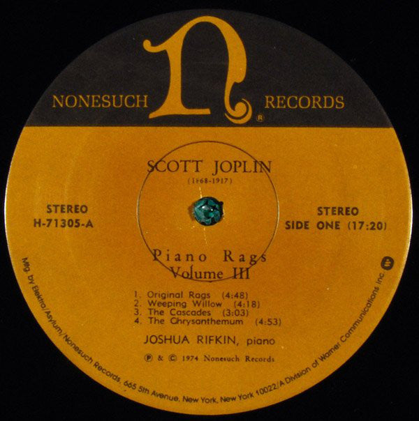 Scott Joplin, Joshua Rifkin : Piano Rags - Volume III (LP, RP)