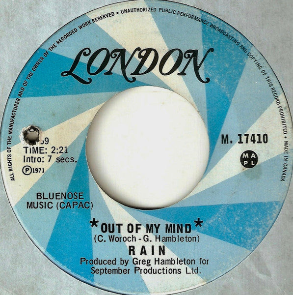 Rain (25) : Out Of My Mind (7", Single)