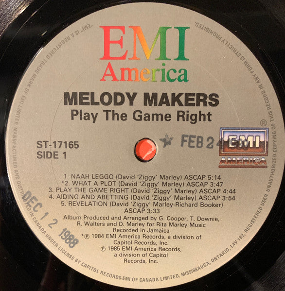 The Melody Makers Featuring Ziggy Marley : Play The Game Right (LP, Album)