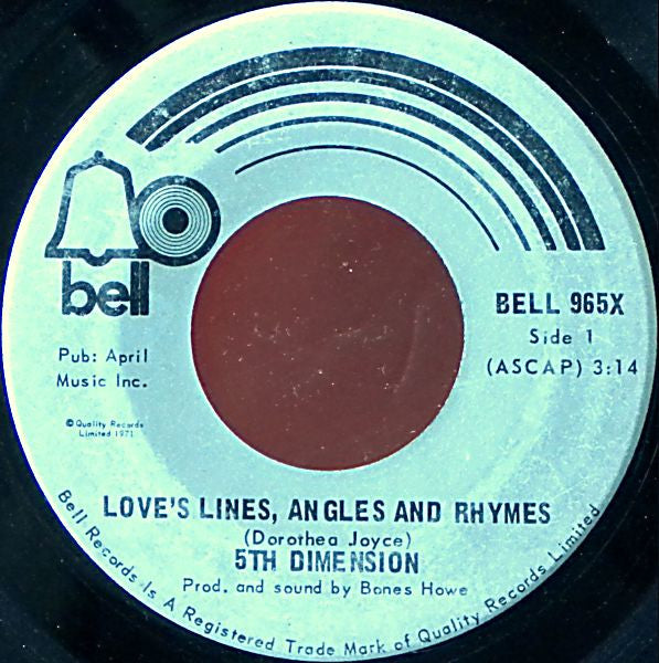 The Fifth Dimension : Love's Lines, Angles And Rhymes (7", Single)