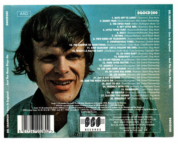 Del Shannon : Live In England / ...And The Music Plays On (CD, Comp)