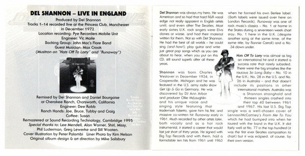 Del Shannon : Live In England / ...And The Music Plays On (CD, Comp)