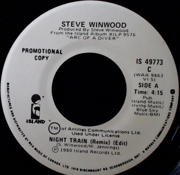 Steve Winwood : Night Train (7", Single, Promo)