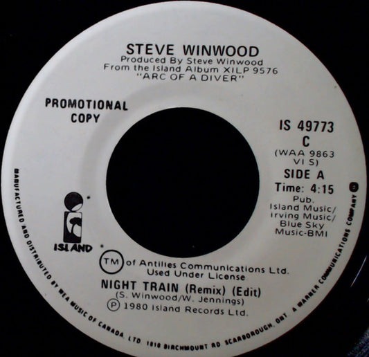 Steve Winwood : Night Train (7", Single, Promo)
