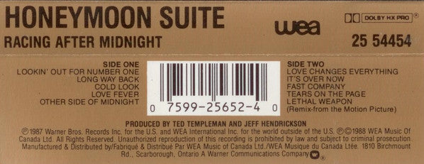 Honeymoon Suite : Racing After Midnight (Cass, Album)