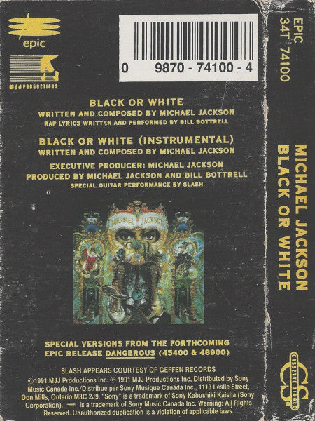 Michael Jackson : Black Or White (Cass, Single, Bla)