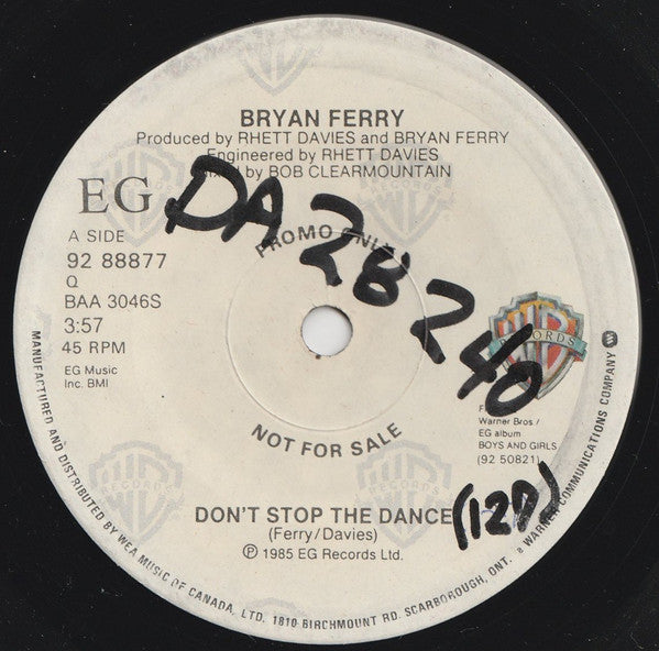 Bryan Ferry : Don't Stop The Dance (7", Promo)