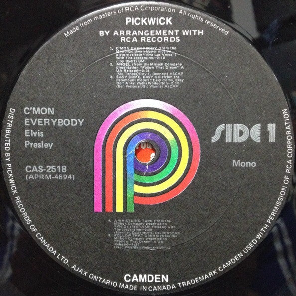 Elvis* : C'mon Everybody (LP, Album, Comp, Mono, RE)