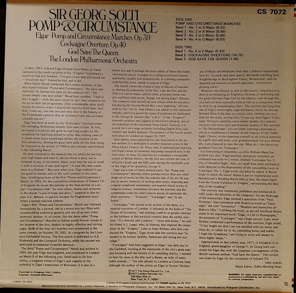 Georg Solti / Sir Edward Elgar / London Philharmonic Orchestra : Pomp And Circumstance 1-5 / Cockaigne Overture / God Save The Queen (LP, Album)