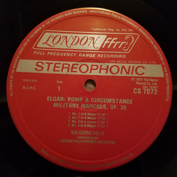 Georg Solti / Sir Edward Elgar / London Philharmonic Orchestra : Pomp And Circumstance 1-5 / Cockaigne Overture / God Save The Queen (LP, Album)