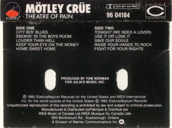 Mötley Crüe : Theatre Of Pain (Cass, Album, CR,)