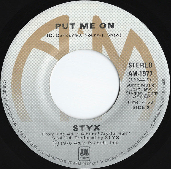 Styx : Come Sail Away (7", Single)