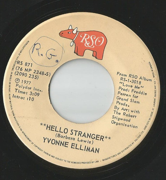 Yvonne Elliman : Hello Stranger / She'll Be The Home (7", Single)