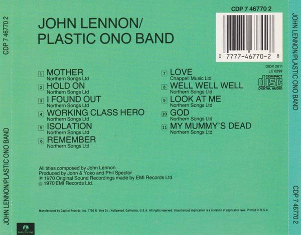 John Lennon / Plastic Ono Band* : John Lennon / Plastic Ono Band (CD, Album, RE)
