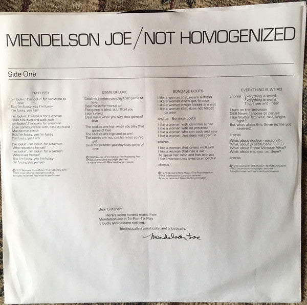 Mendelson Joe : Not Homogenized (LP, Album)