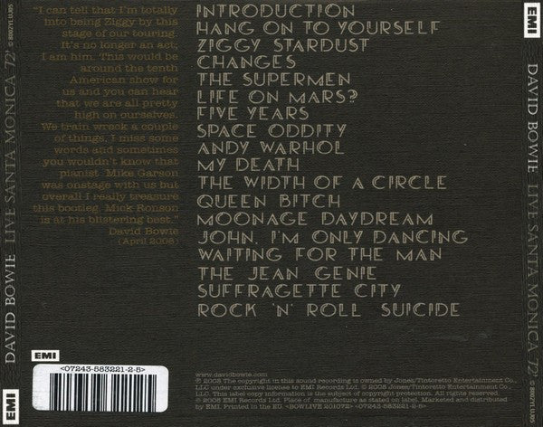 David Bowie : Live Santa Monica '72 (CD, Album, M/Print + Box, Ltd, Num)