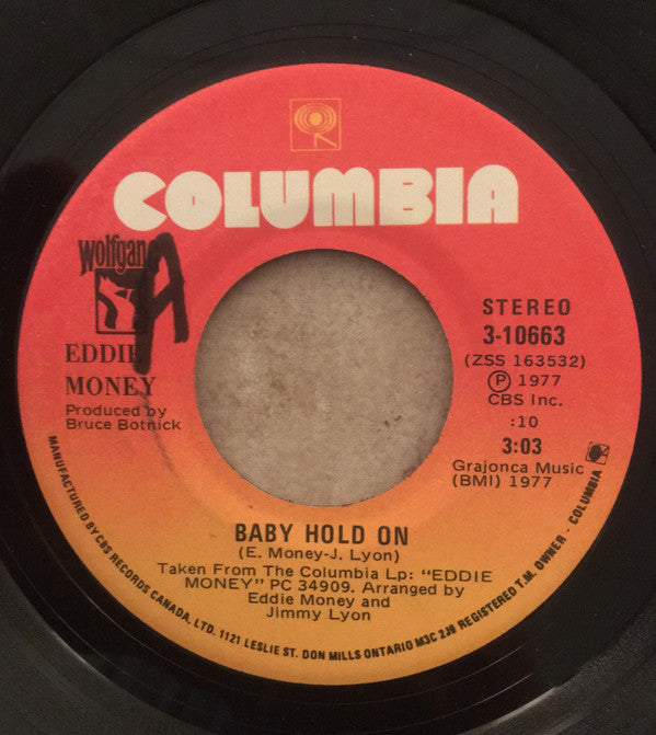 Eddie Money : Baby Hold On (7", Single)