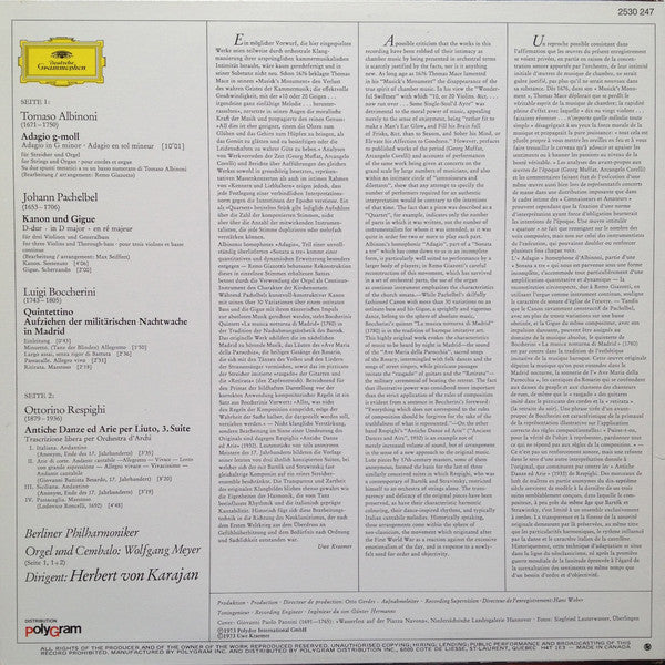 Albinoni*, Pachelbel*, Boccherini*, Respighi* - Berliner Philharmoniker, Herbert von Karajan : Adagio (LP)