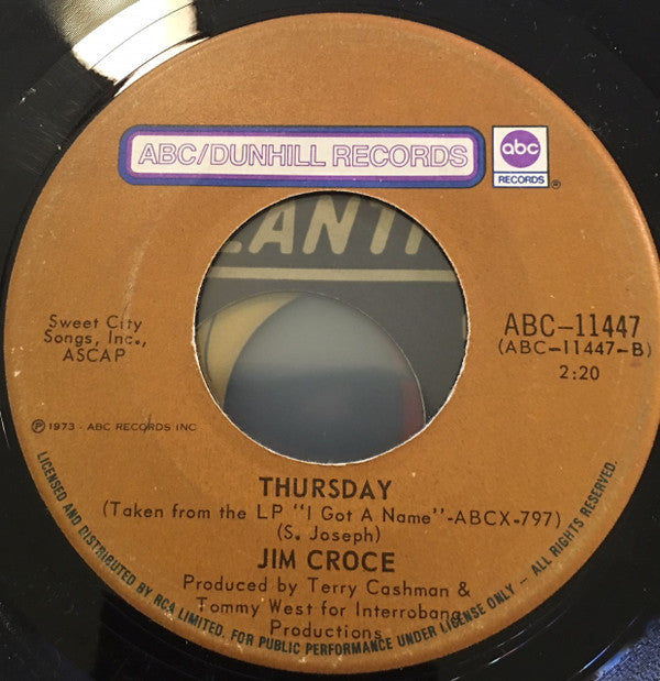 Jim Croce : Workin' At The Car Wash Blues / Thursday (7", Single)
