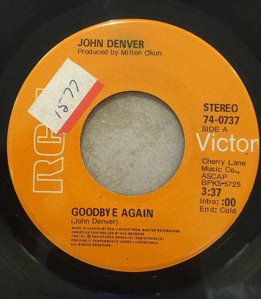 John Denver : Goodbye Again (7", Single)