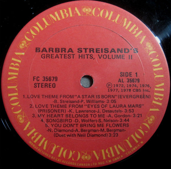 Barbra Streisand : Barbra Streisand's Greatest Hits - Volume 2 (LP, Comp)