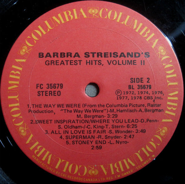 Barbra Streisand : Barbra Streisand's Greatest Hits - Volume 2 (LP, Comp)