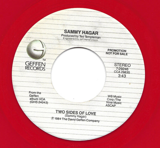 Sammy Hagar : Two Sides Of Love (7", Promo, Red)
