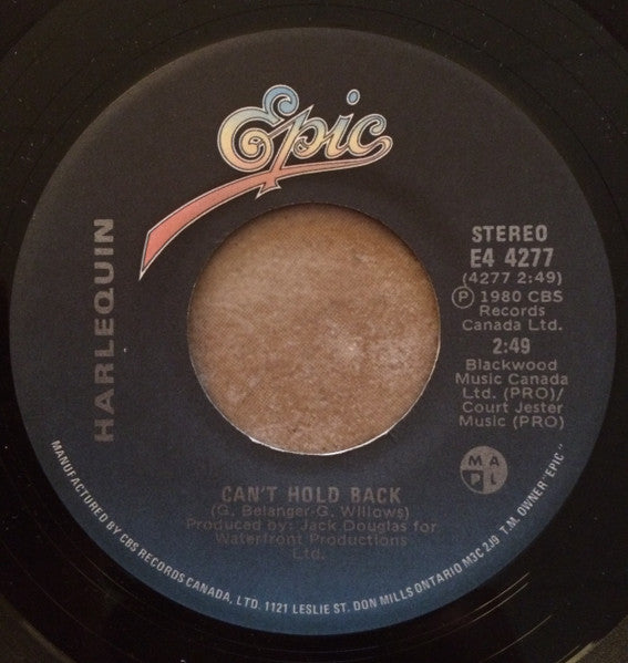 Harlequin (3) : Can't Hold Back (7", Single)