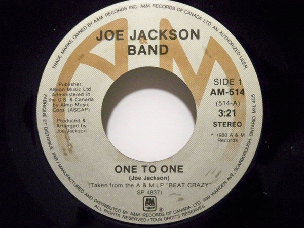 Joe Jackson Band : One To One (7", Single)
