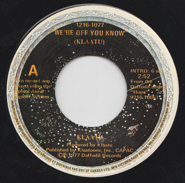 Klaatu : We're Off You Know (7", Single)