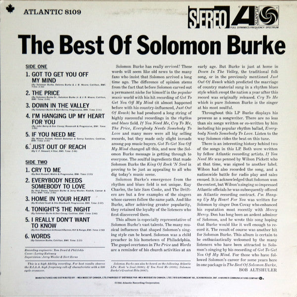 Solomon Burke : The Best Of Solomon Burke (LP, Comp)