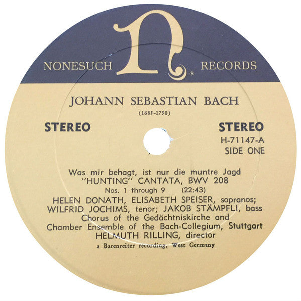 Johann Sebastian Bach, Helen Donath, Elisabeth Speiser, Wilfried Jochims, Prof. Jakob Stämpfli, Chorus Of The Gedächtniskirche*, Chamber Ensemble Of The Bach-Collegium, Stuttgart*, Helmuth Rilling : "Hunting" Cantata, BWV 208: Was Mir Behagt, Ist Nur Dir Muntre Jagd (LP, Album)