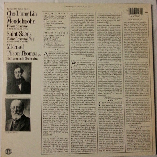 Felix Mendelssohn-Bartholdy, Camille Saint-Saëns, Cho-Liang Lin, Michael Tilson Thomas, Philharmonia Orchestra :  Violin Concerto /  Violin Concerto No. 3  (LP, Album)