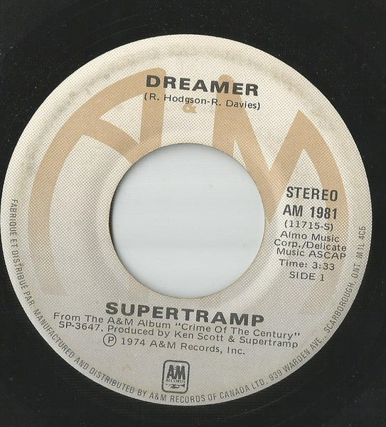 Supertramp : Dreamer (7", Single)