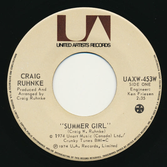 Craig Ruhnke : Summer Girl (7", Single)