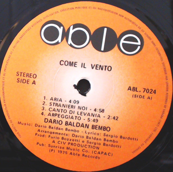Dario Baldan Bembo : Aria (LP, Album)