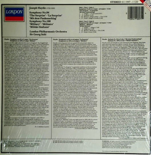 Haydn* - London Philharmonic Orchestra, Sir Georg Solti* : Symphony No. 94 The Surprise / Symphony No. 100 Military (LP, Album)