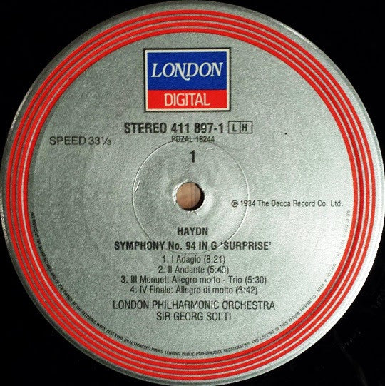 Haydn* - London Philharmonic Orchestra, Sir Georg Solti* : Symphony No. 94 The Surprise / Symphony No. 100 Military (LP, Album)