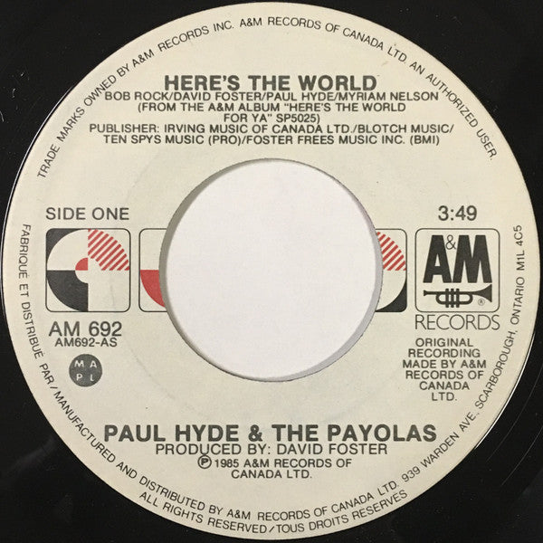 Paul Hyde & Payola$ : Here's The World For Ya (7", Single)