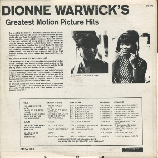 Dionne Warwick : Dionne Warwick's Greatest Motion Picture Hits (LP, Album, Comp)