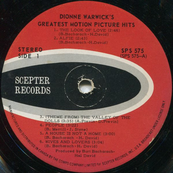 Dionne Warwick : Dionne Warwick's Greatest Motion Picture Hits (LP, Album, Comp)